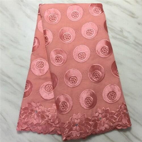 2021 High Quality African Swiss Voile Lace Fabric With Stones Soft Embroidery Dry Voile Lace Materials In Switzerland Peach