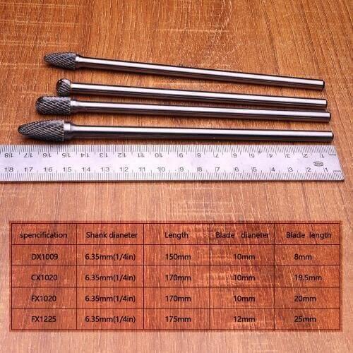 4Pcs 1/4'' Shank Tungsten Carbide Rotary File 6.35mm Double-cut Rotary Burr Cutter HRC70 For Metal Wood Carving Tool