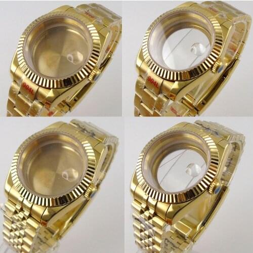 40mm Gold Watch Case sapphire glass transparent glass back fit ETA2836 NH35 NH36 Mingzhu DG2813 3804 Miyota8205 821A movement