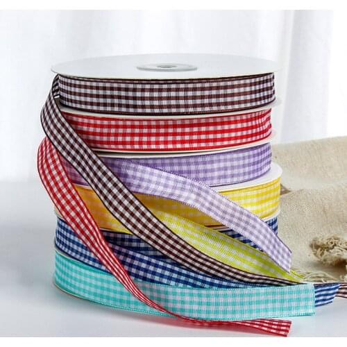 50yards/lot 15mm Plaid Ribbon Grid Printed Ribbon For Home Wedding Christmas Decoration DIY Gift Wrapping