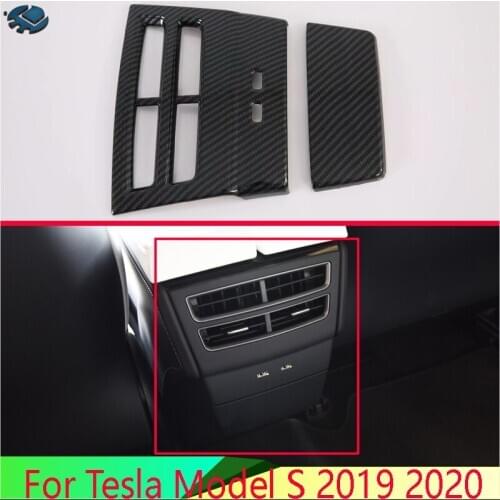 For Tesla Model S 2019 2020 Car Accessories Carbon Fiber Style Plated Armrest Box Rear Air Vent Frame Trim Cover