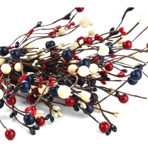 America Patriotic Stems Fake Berry Independence Day Decor Red Festival Home Pip Cutting 4th Of July Bunch Blue Artificial Branch