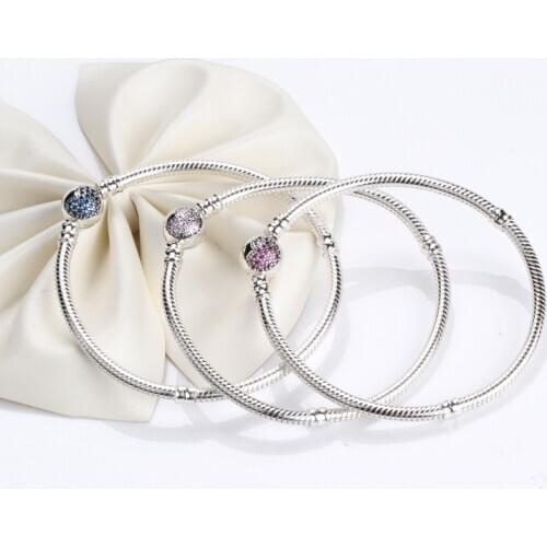 Authentic 925 Sterling Silver Pan Bracelet New Fashion Heart-shaped Button Heart-shaped Snake Bone Fit Charm Women Jewelry