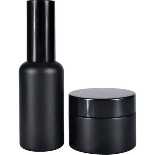 100pcs*30g matte black cream jar with black lid,glass empty 30ml cosmetic jar &100pcs *30ml amber black essnetial oil bottles