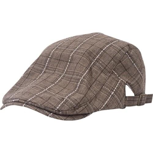 Mens Women Beret Hat Vintage Plaid Newsboy Hats Classic Unisex Breathable Sun Hat Beret Adjustable Beret Cap