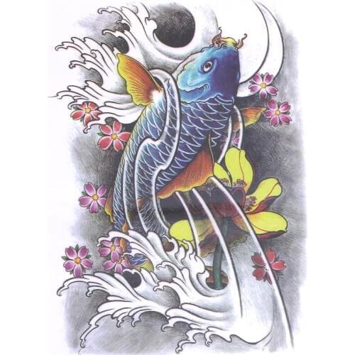 Large Blue Dragon Fish Waterproof Temporary Tattoo Stickers big full back carp Tattoos Men and WomenFake Tattoo Designs