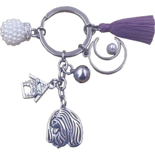Tibetan Terrier Dog Animal Hot Sale Keychain Key Ring Pet Tassels Vintage Silver Color Bohemian Women Men Jewelry Gift K176