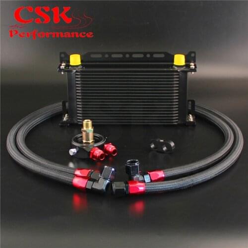 Black 19 Row Oil cooler w/ Bracket + Filter Adapter Hose Kit For Japan Car