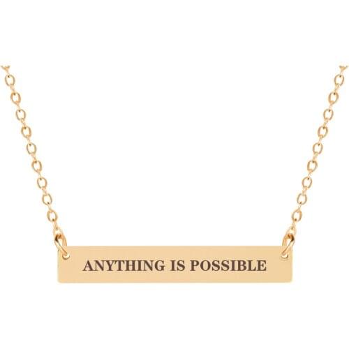 ANYTHING IS POSSIBLE Inspirational Letter Carved Horizontal Necklace Pendant Golden Necklace Punk Personality Statement Chain