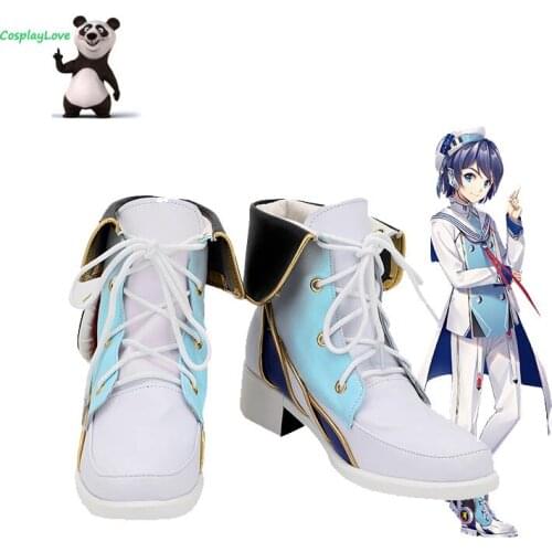 CosplayLove Virtual Singer Zhiyu Moke White Blue Cosplay Shoes Long Boots Leather Custom Hand Made For Halloween Christmas