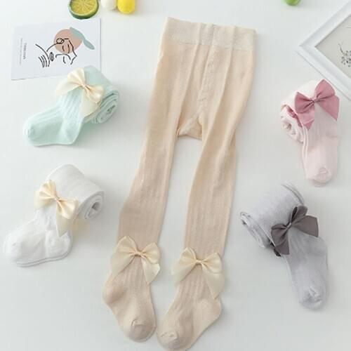 Kids Breathable Mesh Leggings Baby Bow Cotton Pantyhose Baby Mosquito-Proof Pants Mesh Pantyhose