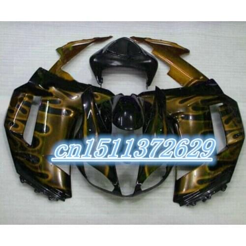 Dor-Golden black For KAWASAKI NINJA 07-08 ZX6R ZX-6R 10 ZX 6R Gold flames ZX-636 07 08 2007 2008 Fairing D