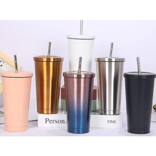 European and American new style 304 stainless steel straw vacuum flask, outdoor portable water cup, coffee cup gift cup