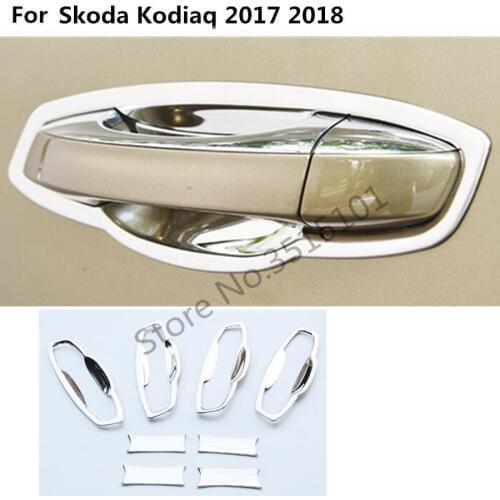 Car Body Cover Trim Stainless Steel External Door Armrest Bowl Stick Lamp Frame Panel 8pcs For Skoda Kodiaq 2017 2018 2019 2020