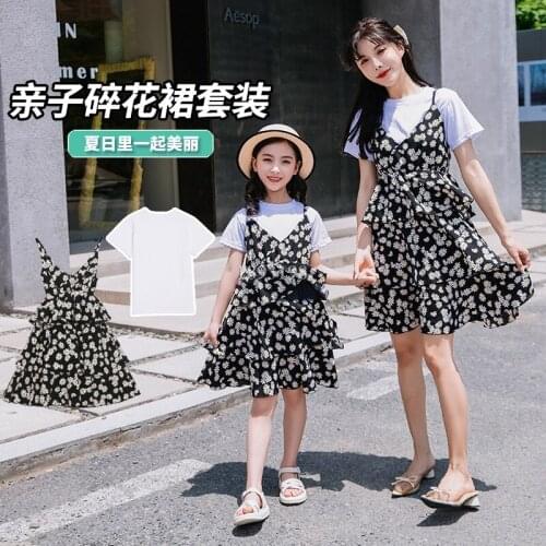 Summer Family Matching Clothes Mom Girls T-shirt Floral Dresses 2pcs Clothing Set Mother Daughter Fashion Family Looks