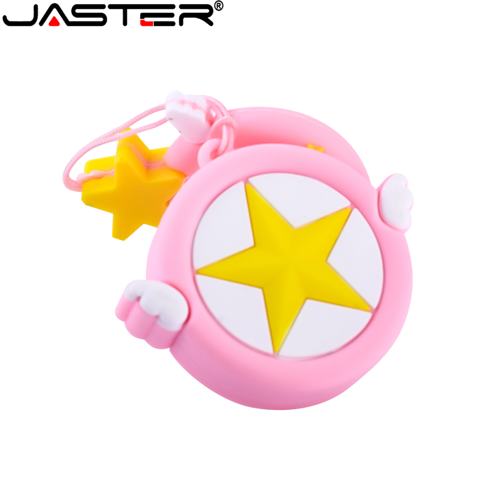 JASTER New Cartoon USB flash drive 128GB Cute pink stars Pen drive Gifts for girls beautiful girly heart key chain ring Pendrive