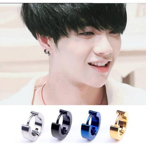 Fashion Men Women Color Color Gold Black Blue Stainless Steel Simple Round Moon Smooth Circle Hoop Huggie Earrings Jewelry