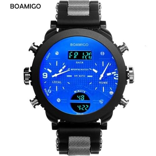 Mens Watch High Quality Electronic Quartz Double Display Watch 3 Time Zone Casual Waterproof Mens Watch