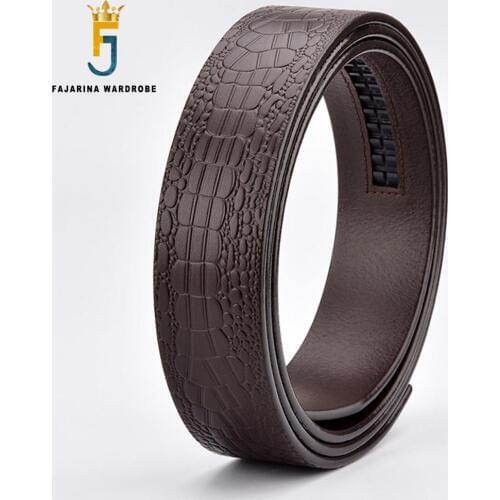 FAJARINA Mens Unique Crocodile Pattern Line Striped Pure Cowhide Leather 3.5cm Belts without Buckle Belt Parts for Men N17FJ522