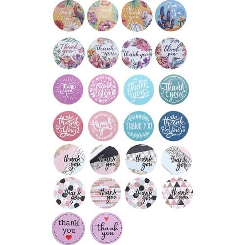 500pcs Flower Pattern Stickers Roll Thank You Business Labels Tip Stickers Self Adhseive For Christmas Party Gift Bag DIY Decor