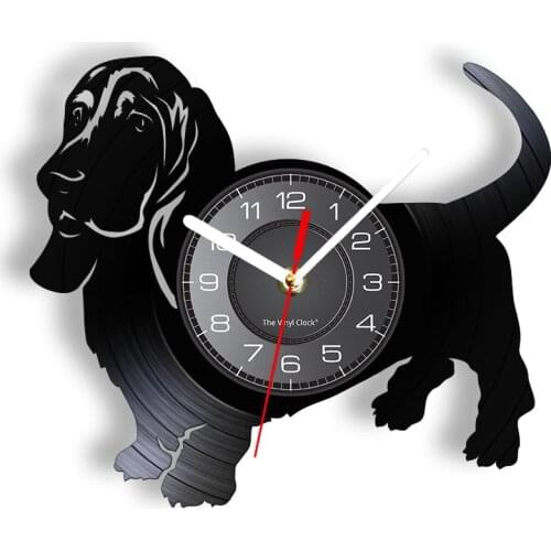 HarryPancho Basset Hound Wall Clock For Pet Shop Puppy Dog Breed Home Decor Doggie Cool Watch Vinyl Record Animal Lover Gift