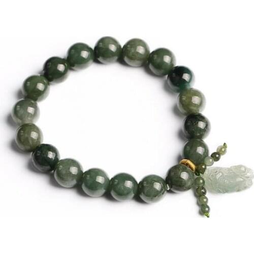 Natural Grade Jade Jade Round Beads With Hand-Carved Green Button Bracelet Men And Women Adjustable Bracelet Lucky Jewelry