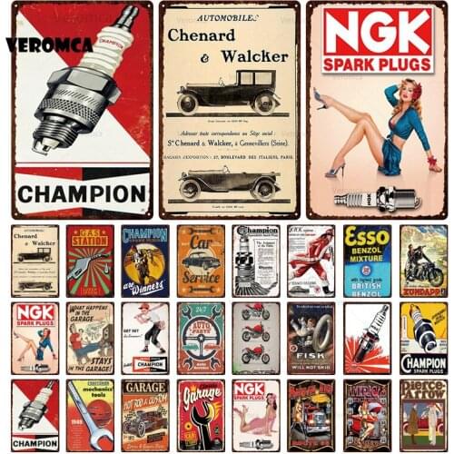 Spark Plugs Tin Sign Retro Metal Plates Plaque Wall Stickers Vintage Garage Metal Poster for Garden Bar Gas Traffic Wall Decor