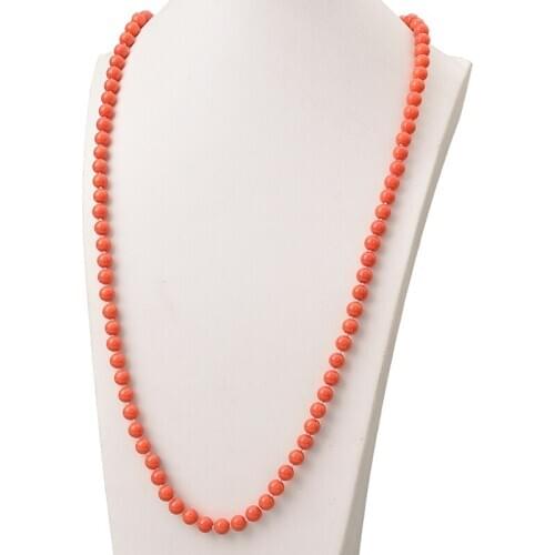Wholesale 8mm Long Orange Coral Charm Necklace 36inch Created For Handmade Diy Synthetic Coral Necklace Statement Women H860