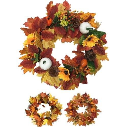 Fall Wreath, 16.5Inch Maple Leaf Pumpkin Wreath for Front Door Outside perfect for Autumn & Halloween