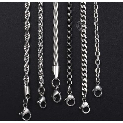 Davieslee Chain Necklaces For Men Stainless Steel Silver Color Rolo Wheat Box Snake Chains Mens Necklace 3mm 18-26inch LKNN1