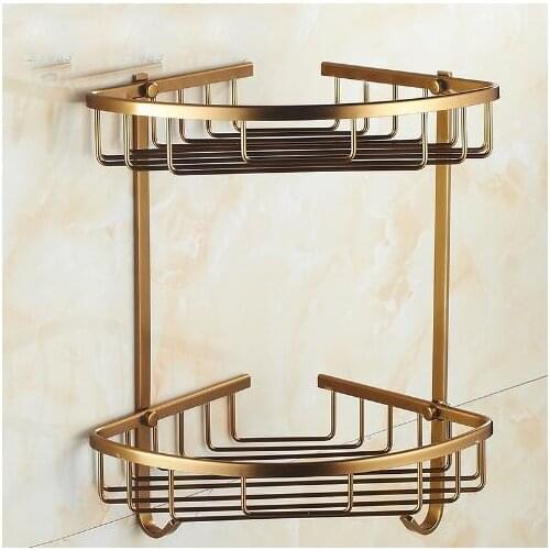 Vidric Bath Corner Shelf Antique Bronze Bathroom Shower Shelf Shampoo Holder Shelves Storage Shelf Rack Bathroom Basket Holder