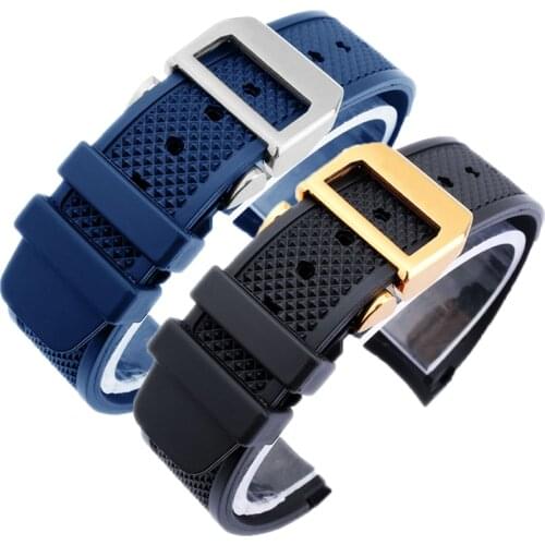 Curved End 22mm Blue Diving Silicone Rubber Watch band For IWC PORTUGIESER YACHT CLUB CHRONOGRAPH IW390502 IW390209 Watch Strap