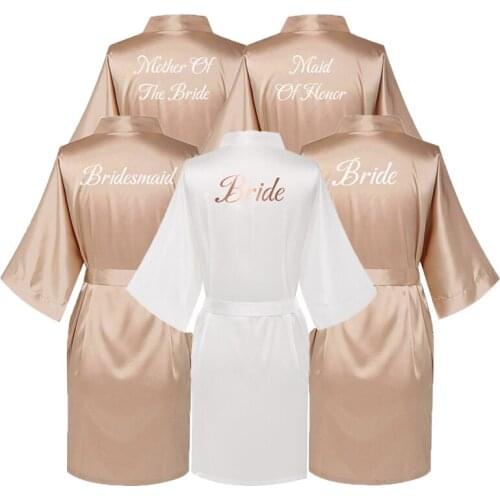 Silk Satin Robes Wedding Bathrobe Bride Bridesmaid Dress Plus Size Gown Women Clothing Sleepwear Maid of Honor Rose Gold
