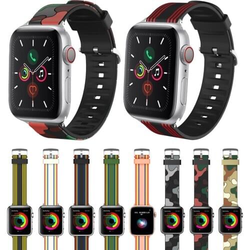 For Apple Watch Silincone Band Series 6 5 4 3 2 1 Colorful Stripe Camouflage Watchband For Apple iWatch 38 40 42 44mm Strap
