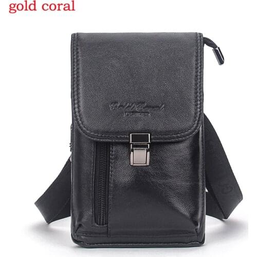 GOLD CORAL Genuine Leather Travel Shoulder Bags Casual Men Belt Waist Bags For Men Fanny Pack Coin Purse Male Casual Phone Pouch