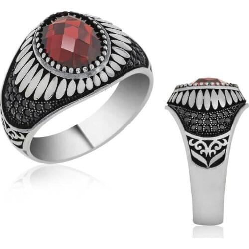 Tevuli 925 Sterling Silver Red Zircon Stone Mens Ring