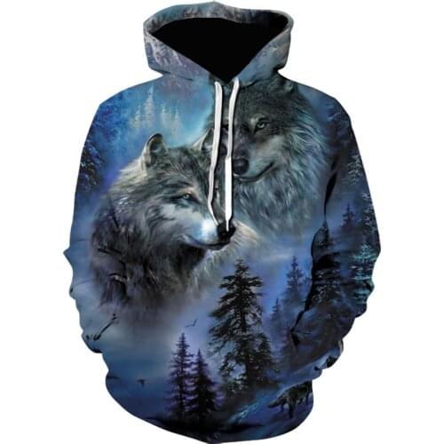 Hot Sale New Autumn Winter Wolf Hoodie Men Women Sweatshirts 3d Print Trees Hooded Hoodies Hip Hop Pullover Tracksuits Tops