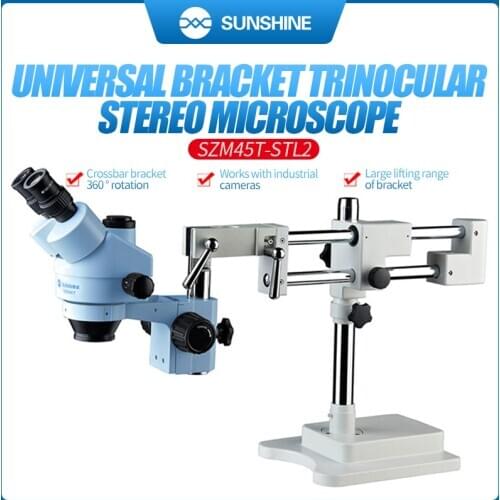 SUNSHINE SZM45T-STL2 Trinocular HD Stereo Microscope 7X-45X Big Boom Stand Universal Bracket Microscope for Mobile Phone Repair
