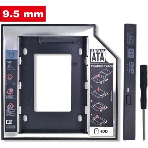 Universal Aluminum 2nd HDD Caddy 9.5mm SATA 3.0 for 2.5" SSD Hard Disk Driver Case Enclosure Dvd CD ROM Adapter Optical Bay PC
