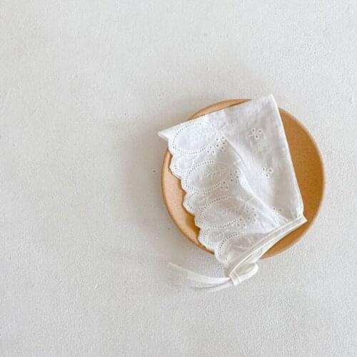 W3JF 0-36M Baby Girls Lace Hats Korean Style Newborn Photography Props Flower Bonnet Hat Kid Princess White Cotton