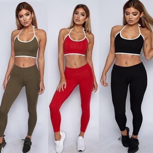 Yoga 2 Piece Set Women Gym Wear Workout Set Halter Backless Sexy Sport Femme Fitness Plus Size