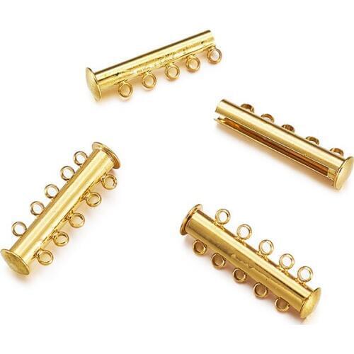 20pcs 5 Strands 10 Holes Brass Magnetic Slide Lock Clasps Connectors for Jewelry Making Necklace Findings 5mmx31mm hole: 1.5mm