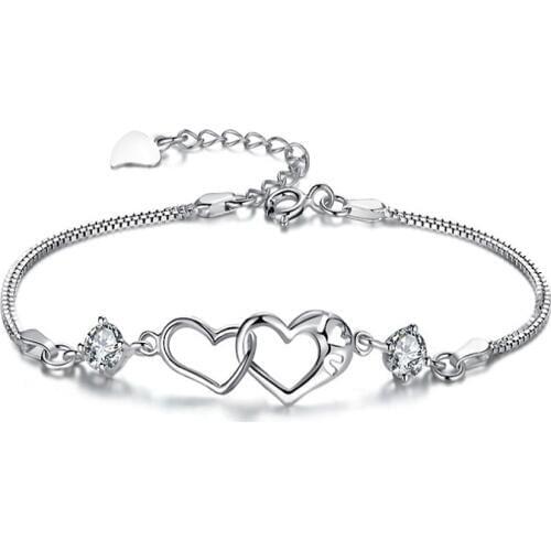 TJP New Fashion 925 Sterling Silver Bracelets For Women Party Accessories Top Quality Clear Crystal Stones Female Bangles Bijou