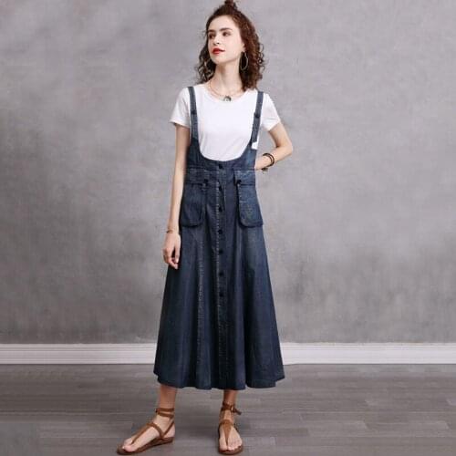 SeeBeautiful Loose A-line Strap Dress Sleeveless Pockets Single Breasted All Match Woman Summer 2021 New Fashion E694