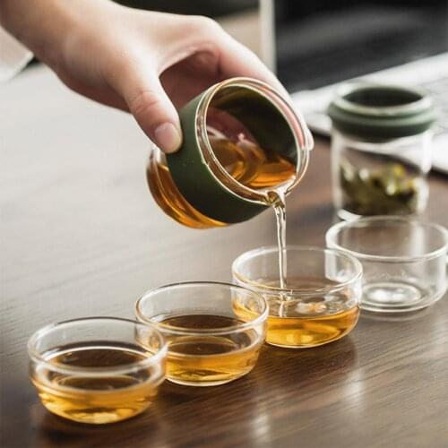 1 Set Tea Kettle Heat-resistant Stackable Glass Easy to Store Smooth Edge Teacup Drinkware Tool for Travel Kung Fu Tea Cup Set
