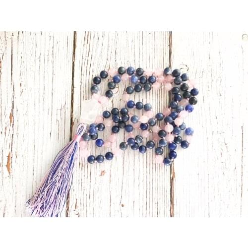 108 mala beads Necklaces Brazil Blue Stripe necklace Hand Knotted Meditation Necklaces Yoga mala Bead tassel necklace best gift