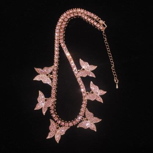 2021 Shiny Rhinestone Butterfly Pendant 25MM Necklaces For Women Trendy Party Anniversary Jewelry Tennis Chain Present
