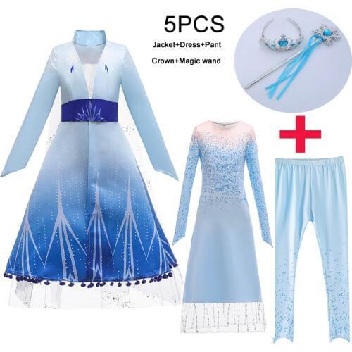 2021 Snow Queen 2 Kids Dresses For Girls Childrens Clothing Cartton Evening Party Princess Dresses Costume 3-12 Years