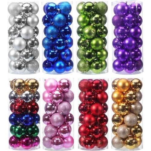 24PCS Christmas Tree Decoration Balls 8CM Plastic Hanging Pendants Ornaments Baubles Christmas Decorations for Home Gifts