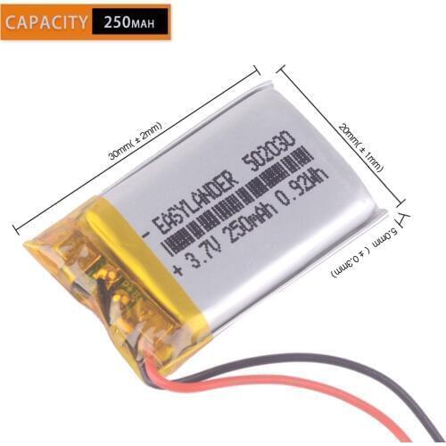 3pcs/Lot 502030 3.7V 250mAh Rechargeable li Polymer Li-ion Battery For bluetooth headset mouse Bracelet Wrist Watch 052030